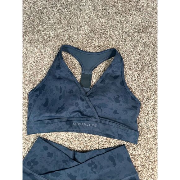 Alphalete Blue Pebble Print Surface Wrap Bra / Core Stride Short 5" Set Size S - Picture 4 of 14